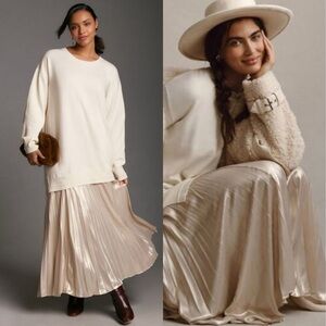 Anthropologie Long-Sleeve Pleated Twofer Sweater Maxi Dress